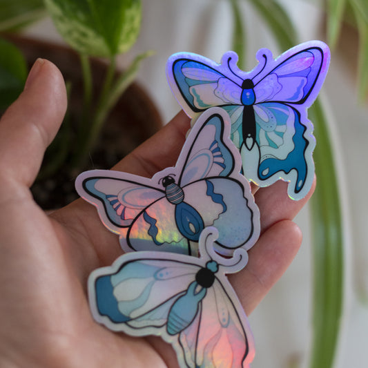 LEVÉE DE FONDS - Autocollants Trio de papillons holographiques